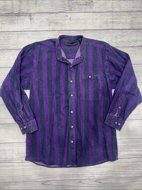 Santana Oversized Purple Striped Men's Casual Button-Down Shirt